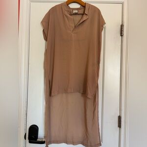 ORTTU Men’s Large Elegant Tan Sheer Starneck High/Low Tunic Shirt